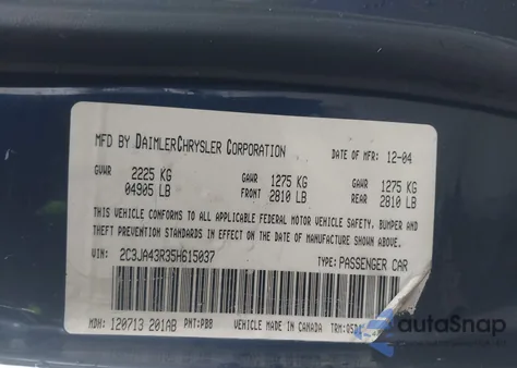 2005 Chrysler 300 z USA, uszkodzony, nr VIN 2C3JA43R35H615037